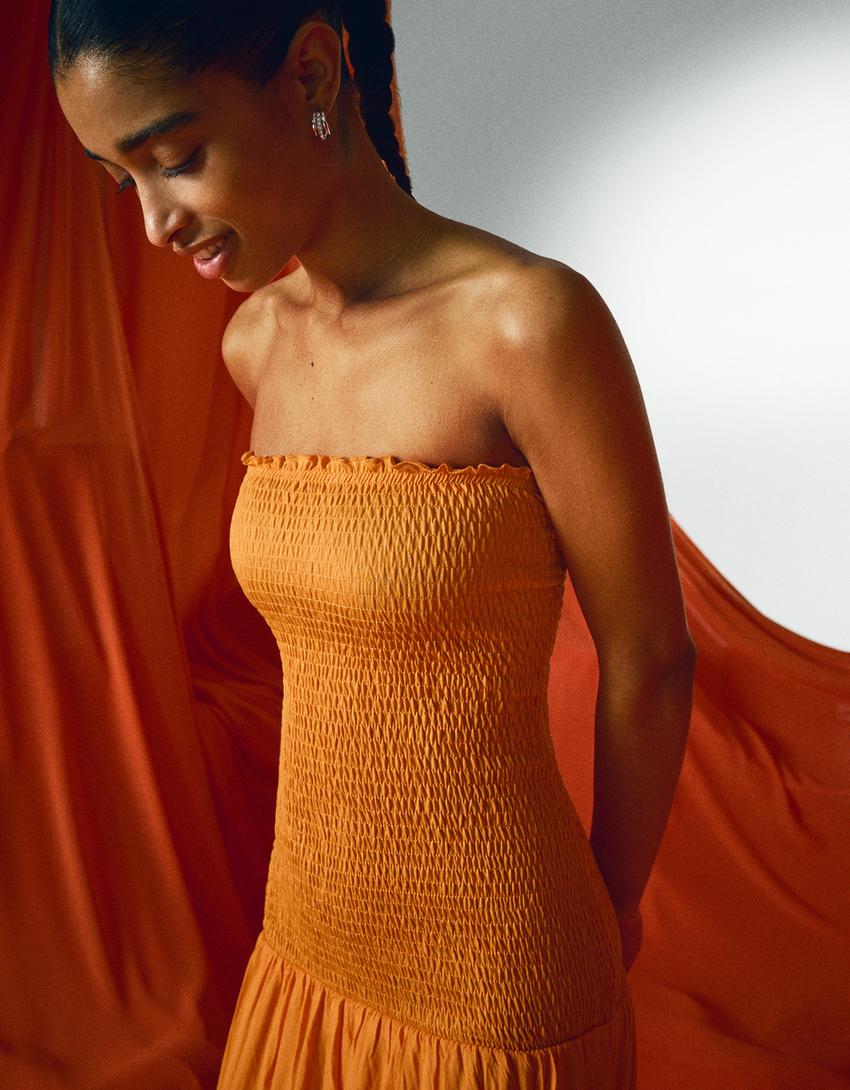 Textured lace maxi dress-Orange-2