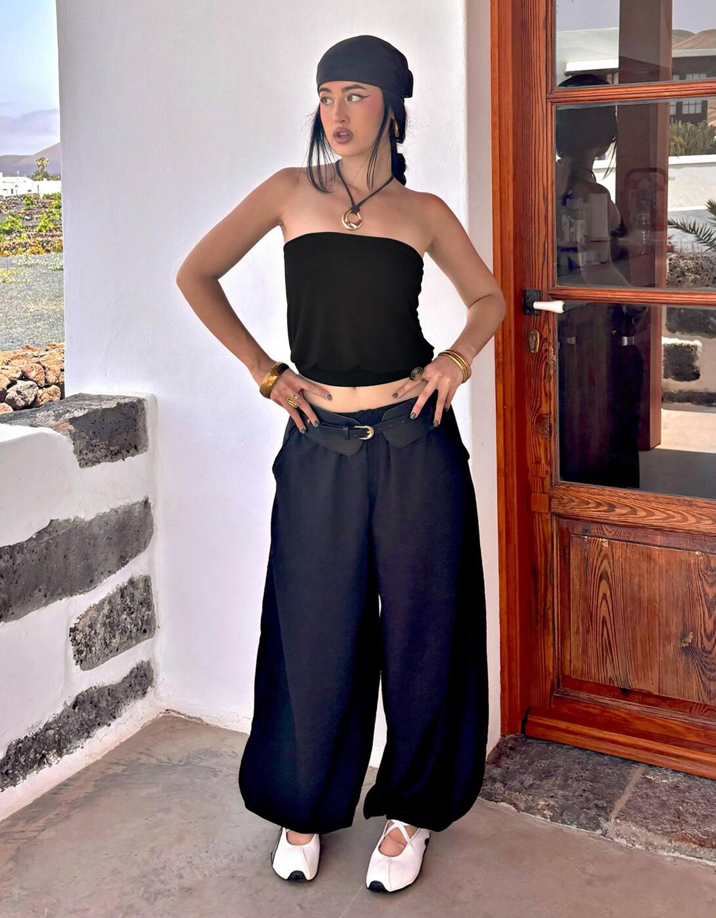 Bershka Top Bandeau Globo Mujer L Negro