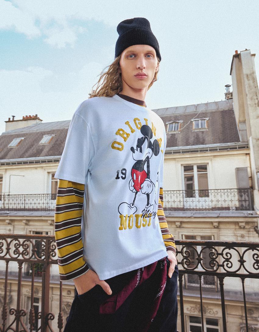 T-Shirt mit Mickey Mouse Print und kurzen Ärmeln-Weiss