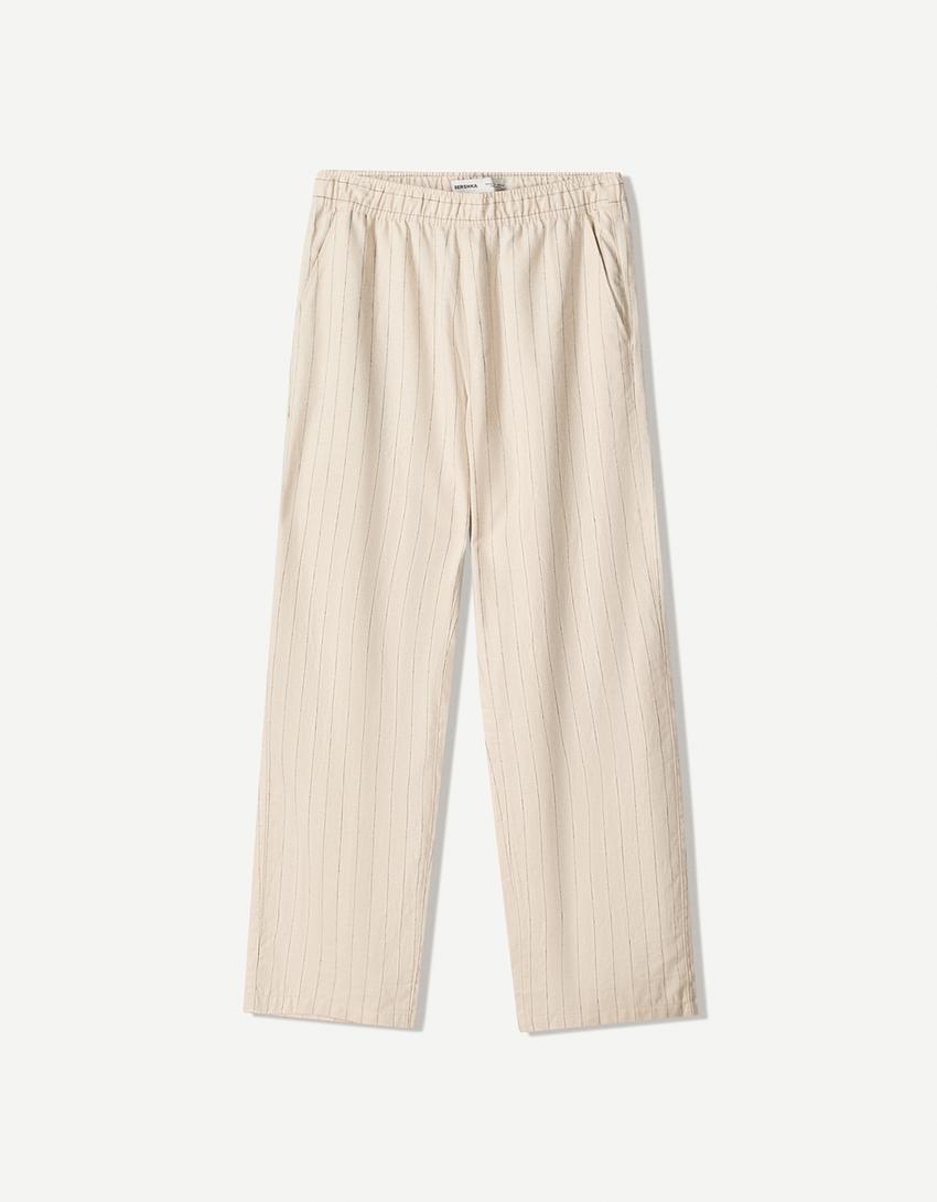 Wide-leg linen blend jogger trousers-Beige-4