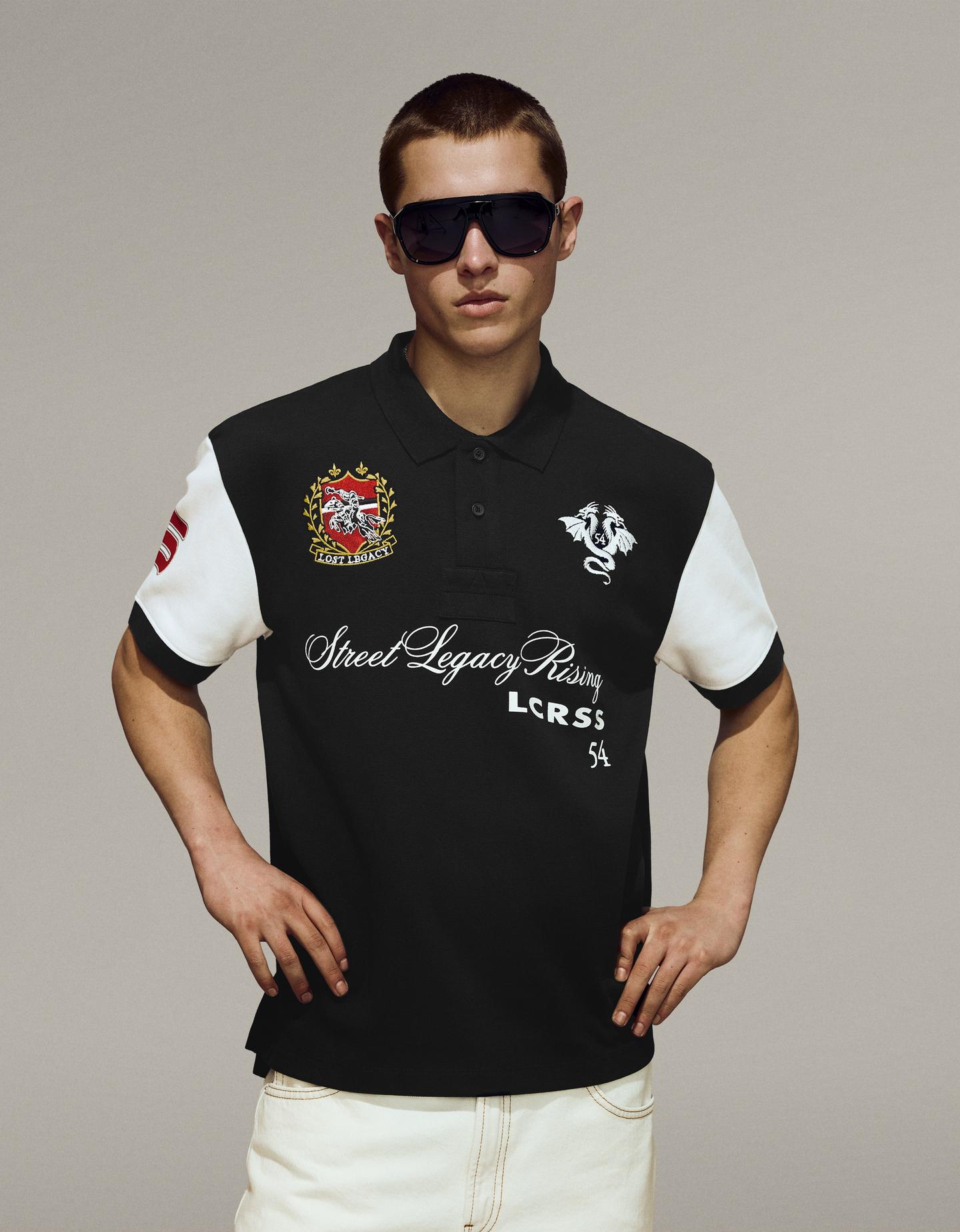 Bershka Polo A Maniche Corte Stampata Uomo Xs Nero