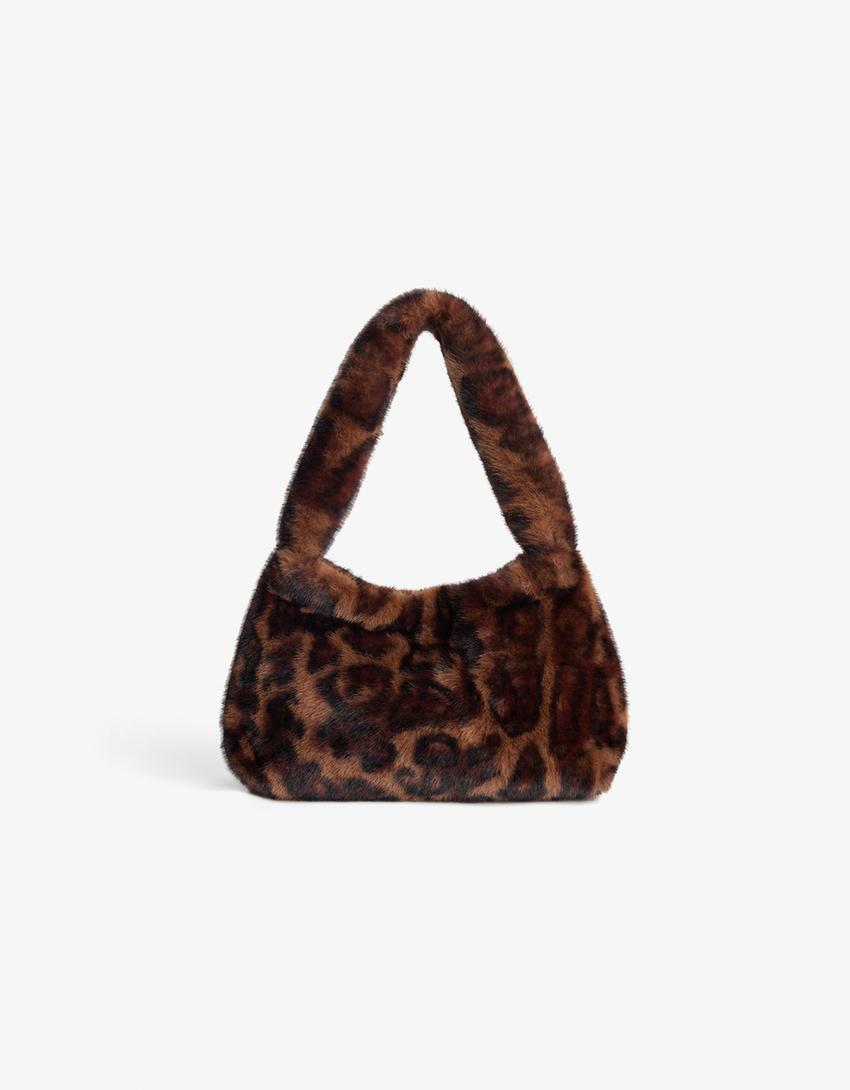 Bolso hombro efecto pelo-Negro