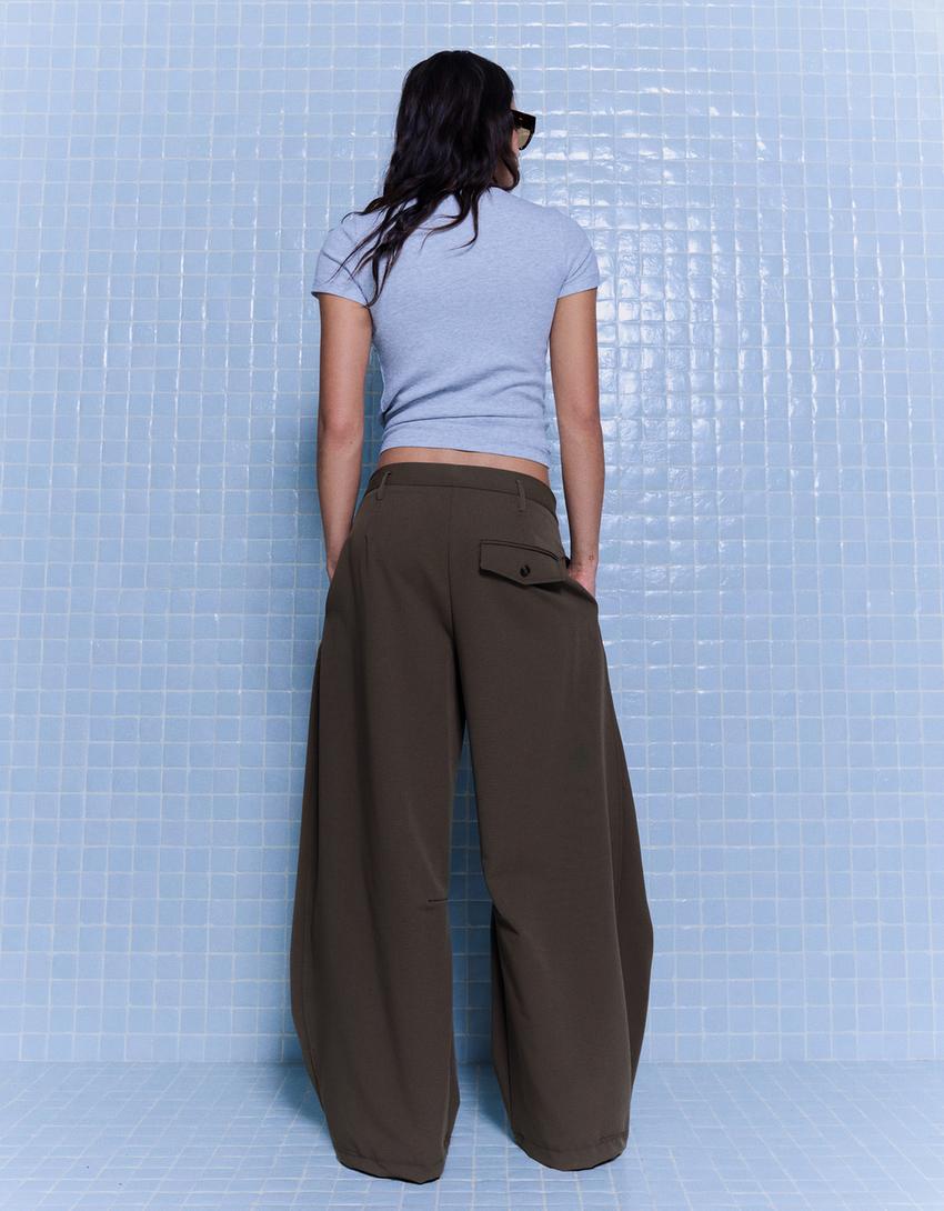 Double-button pleat trousers-Sand