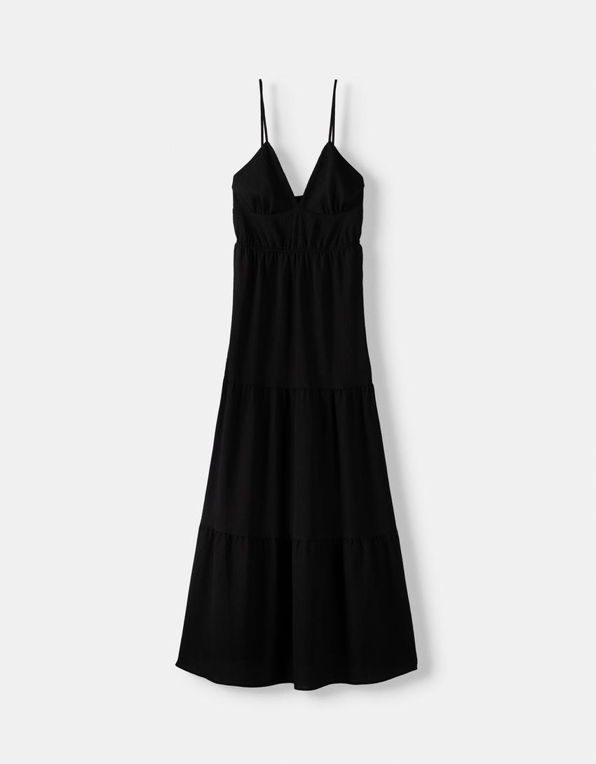 Ruffled textured maxi dress-Black-4