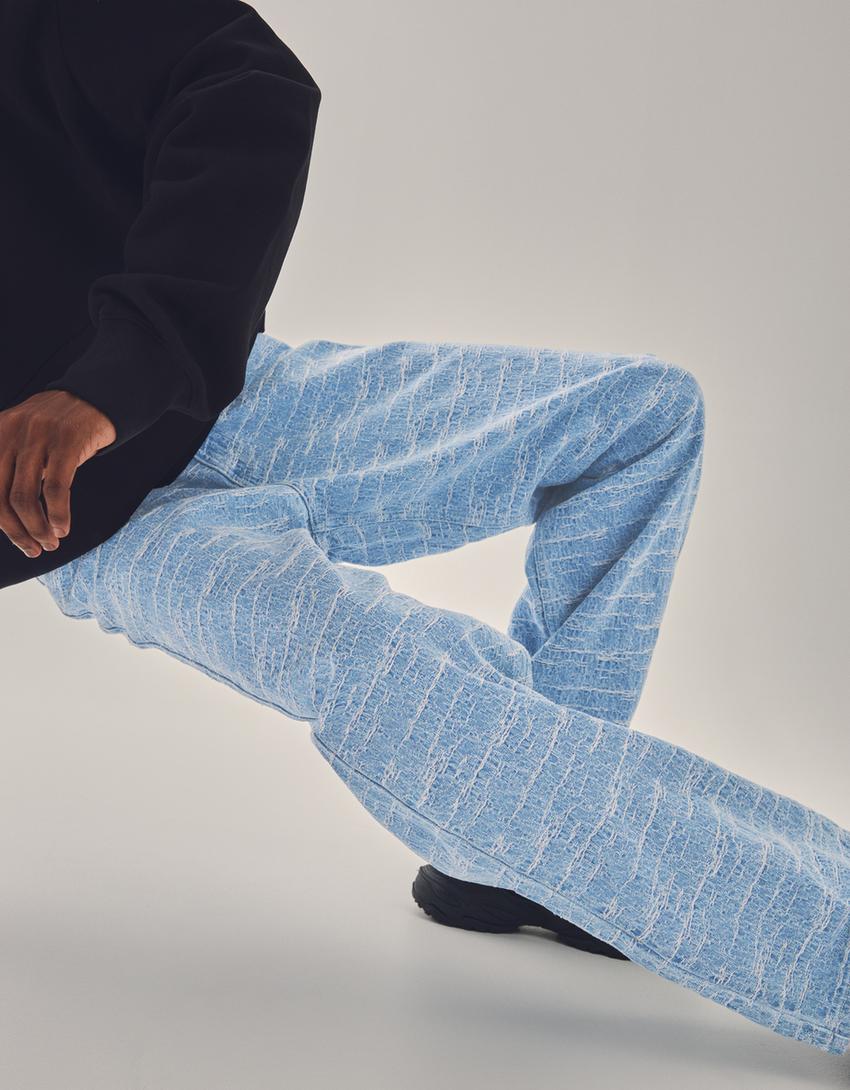 Textured super baggy jeans-Light blue