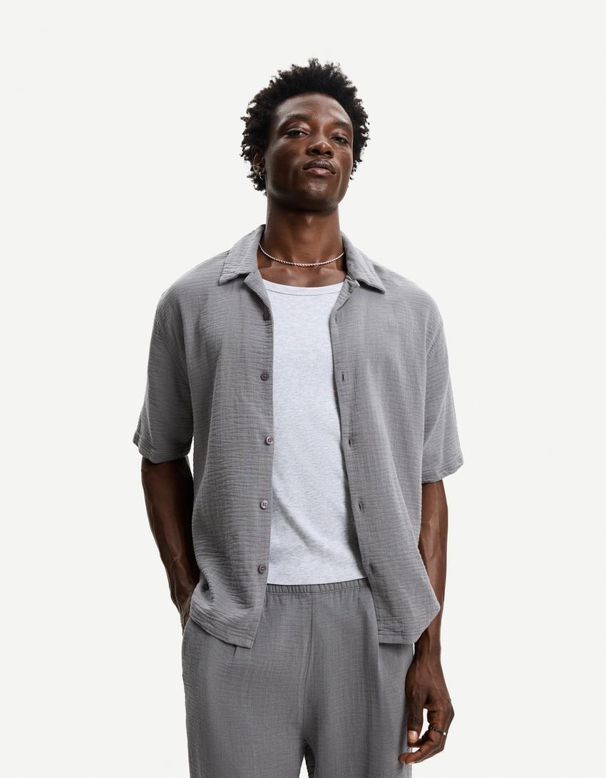 Textured short sleeve shirt-Dark grey-0