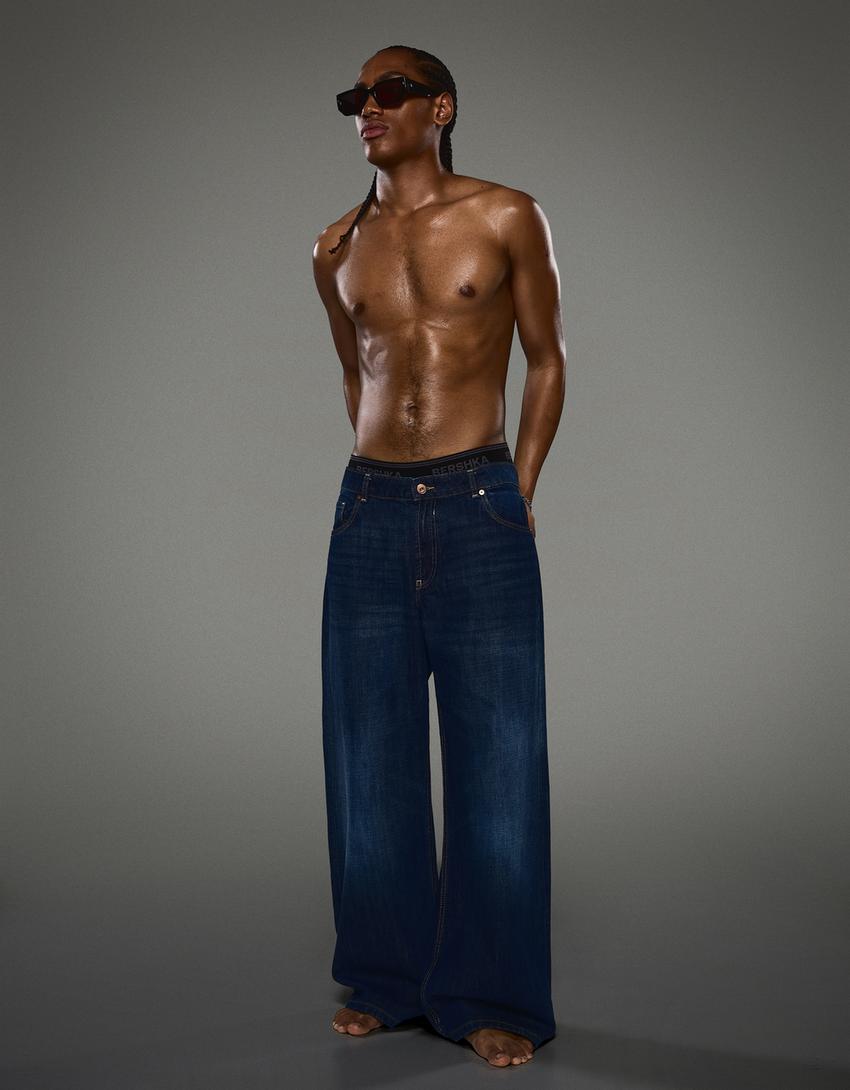Baggy jeans met laserprint - LIMITED EDITION-Blauw