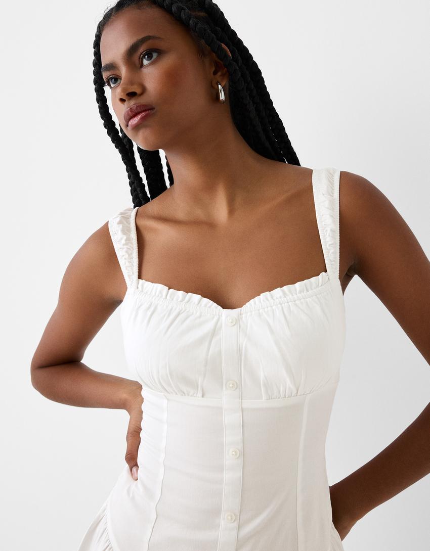 Ruffled mini dress-White-2