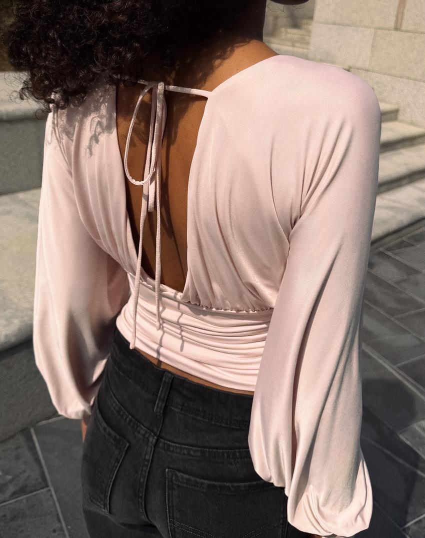 توب بأكمام طويلة وزمزمة-رمادي