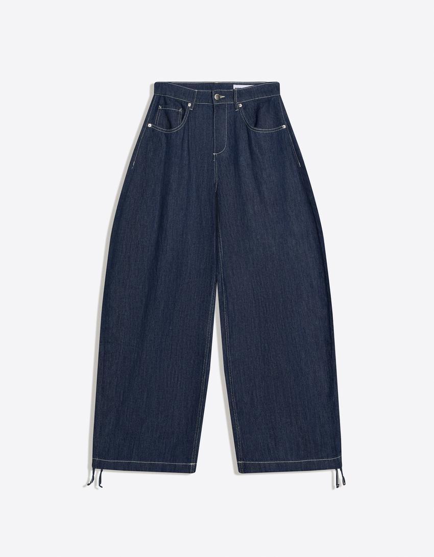 Düşük bel wide leg balloon fit jean-Mavi