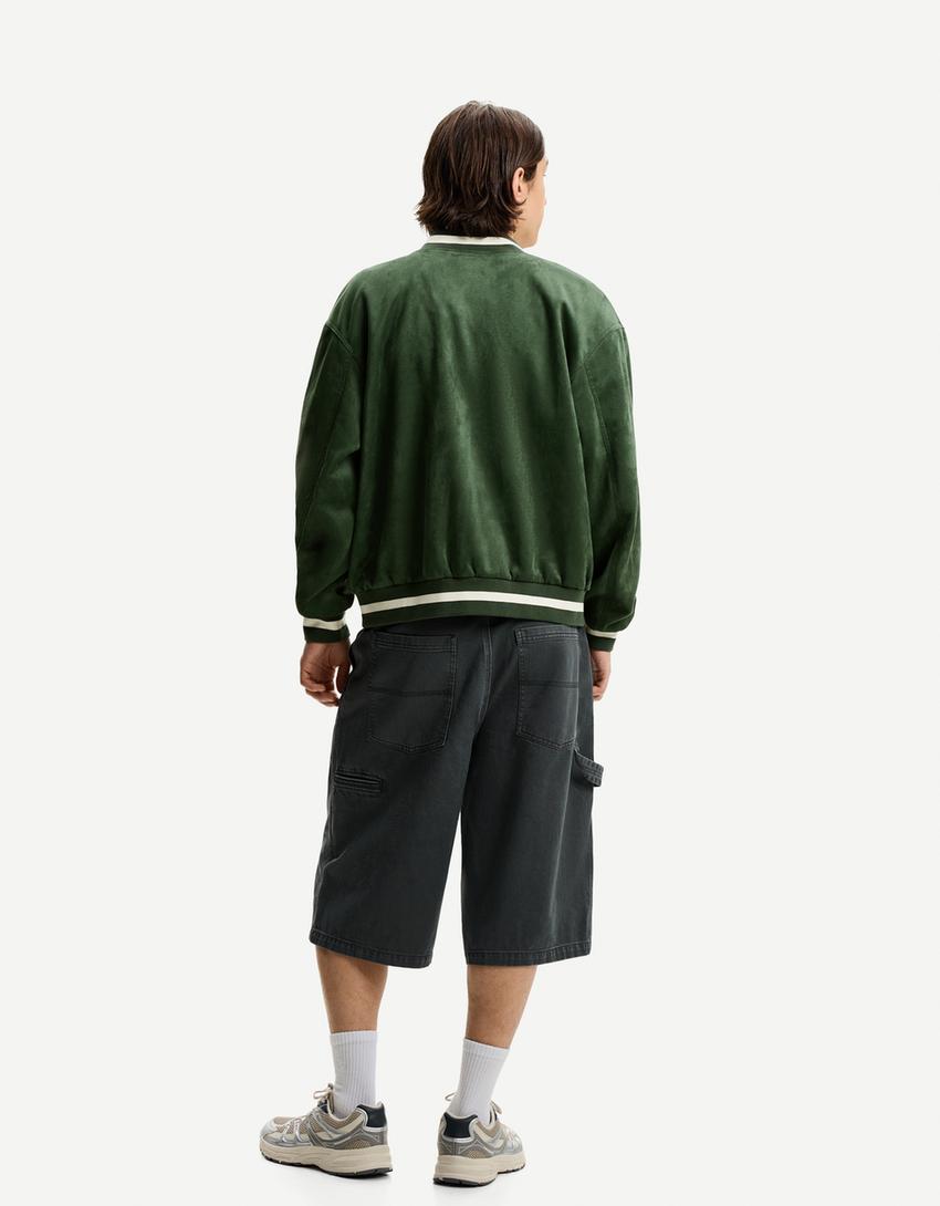 Cazadora varsity efecto suede-Verde-1