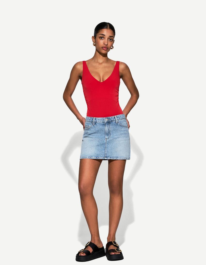 Denim Minigonna Satinata Gonne Minigonna Azzurra Gonna Lunga