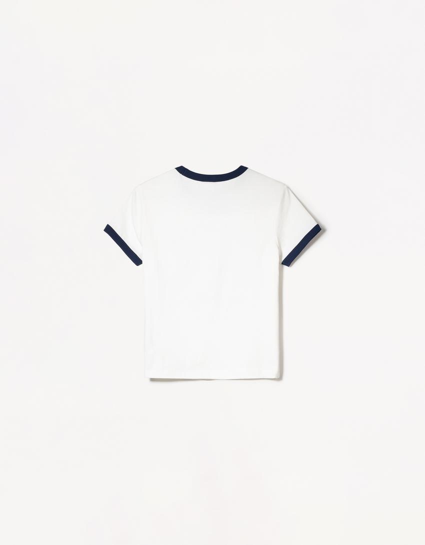 Camiseta manga corta contraste print-Blanco roto-4