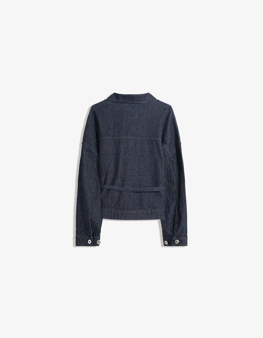 Veste en jean texturée-Marine