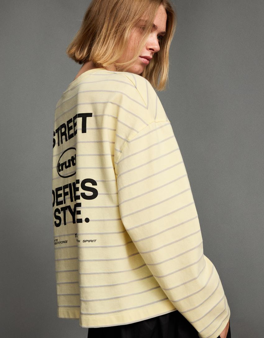Oversize long sleeve print T-shirt-Yellow