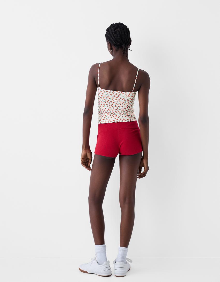 Animal print strappy top with bow detail-Red-1