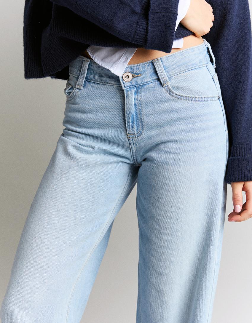 Jean baggy barrel taille basse-Bleu lavé