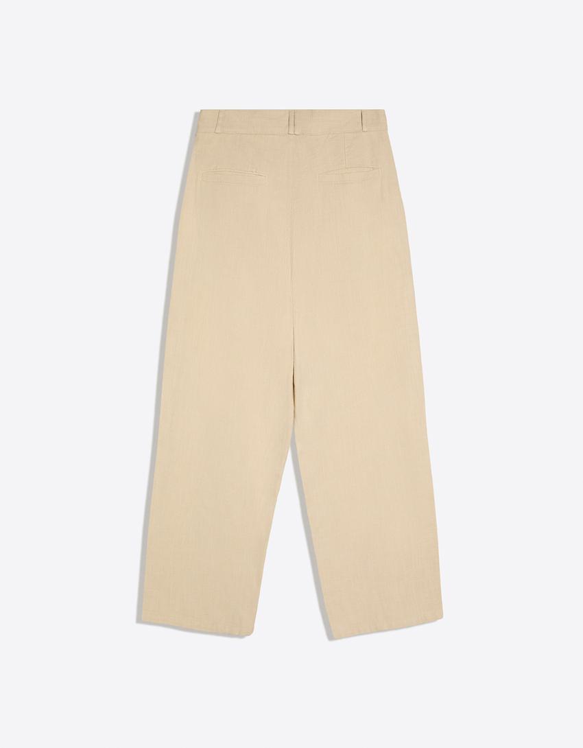 Pleated barrel trousers-Sand