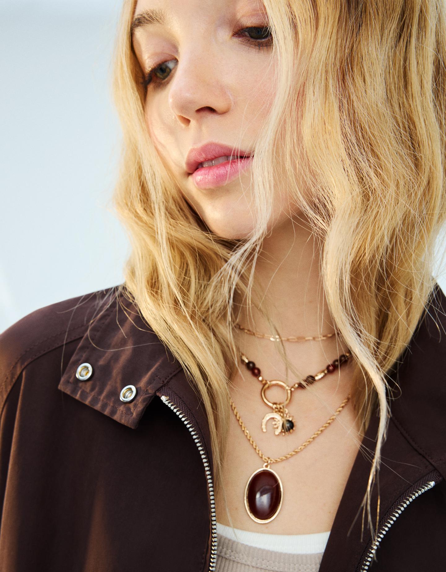 Bershka zestaw 3 naszyjników w stylu boho złoty