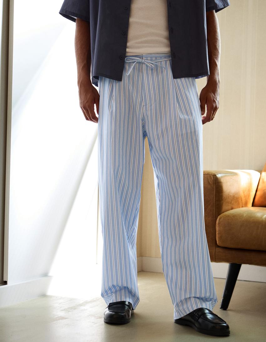 Super baggy striped trousers-Blue