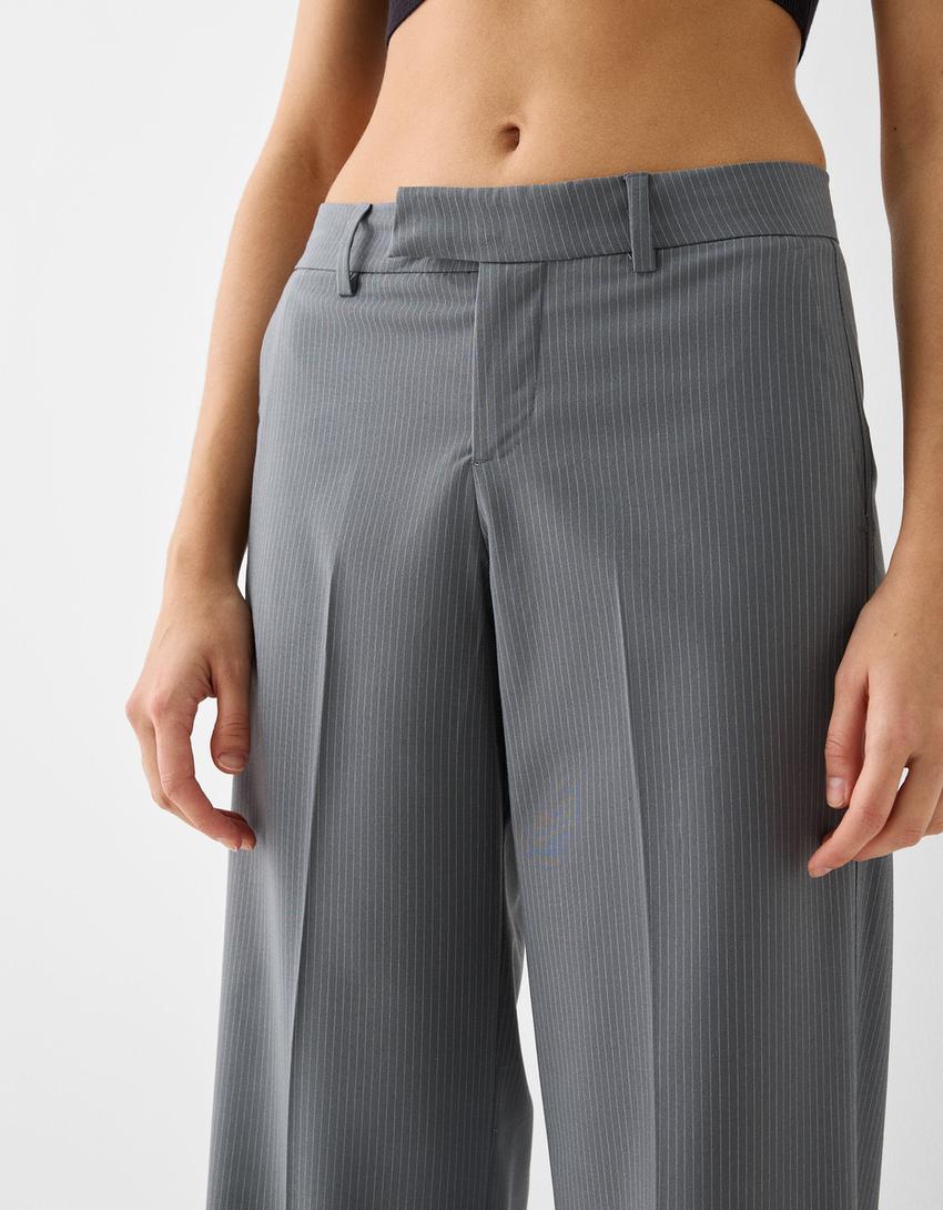 Low-waist straight-leg tailored fit trousers-Dark grey