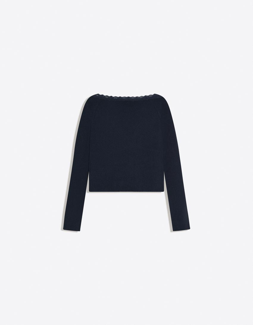 Shirt mit Spitzenstrick-Marinenblau