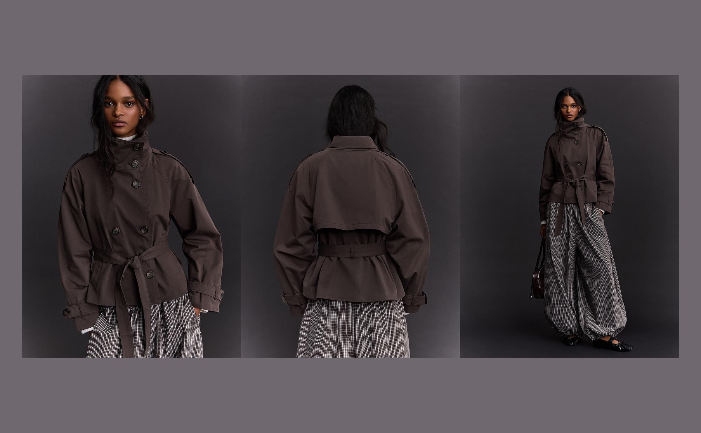 Funnel neck trench jacket — Brown