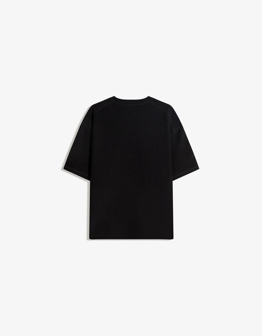 T-shirt manga curta de felpa-Preto