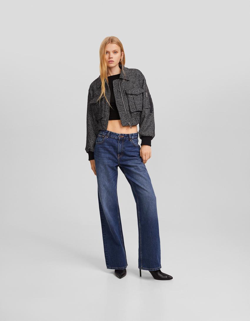 Textured weave wool blend trucker jacket-Dark grey-3