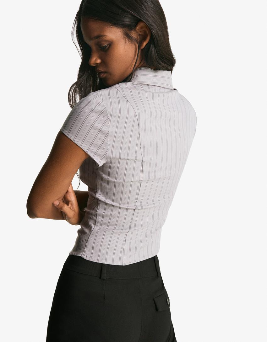 Camicia a maniche corte cerniera-Grigio scuro