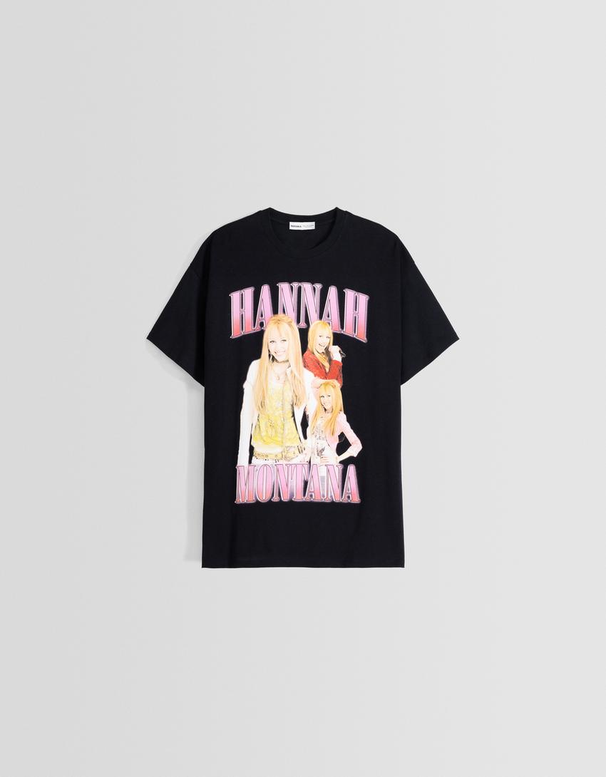 T-shirt Hannah Montana manga curta oversize estampado-Preto-4