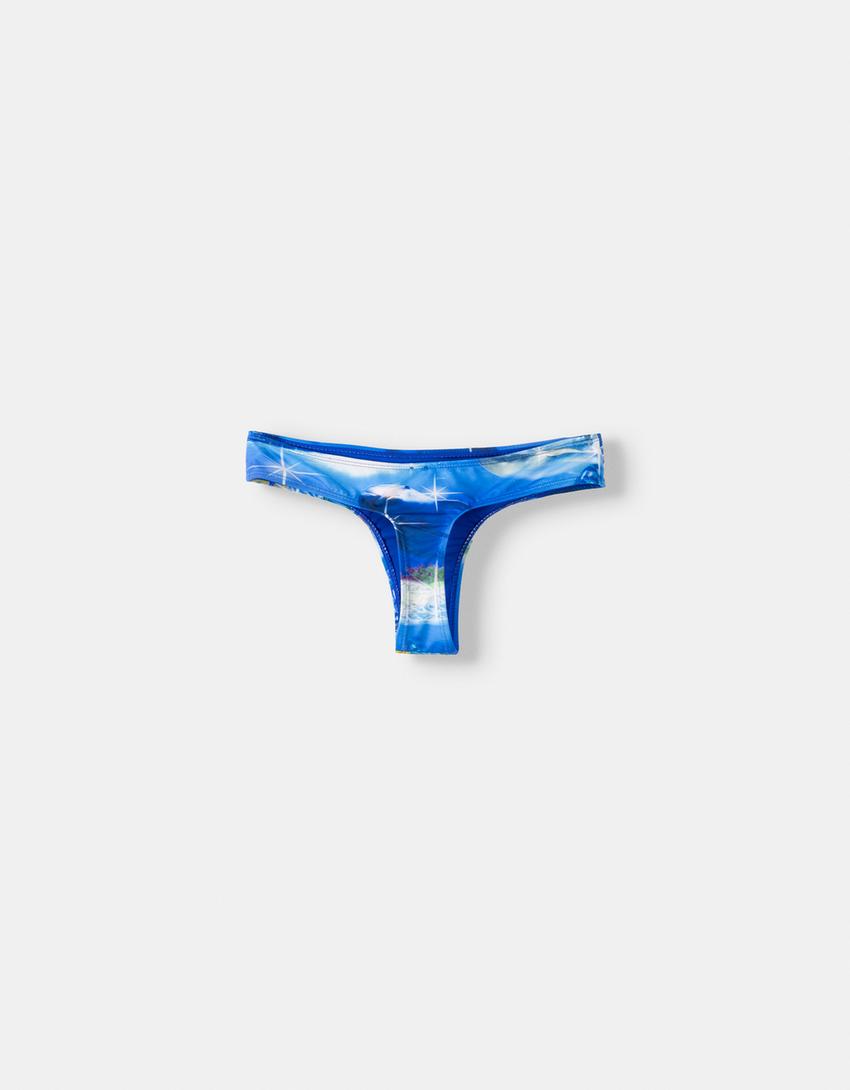 SSSTUFFF x BERSHKA print bikini bottoms-Blue-7