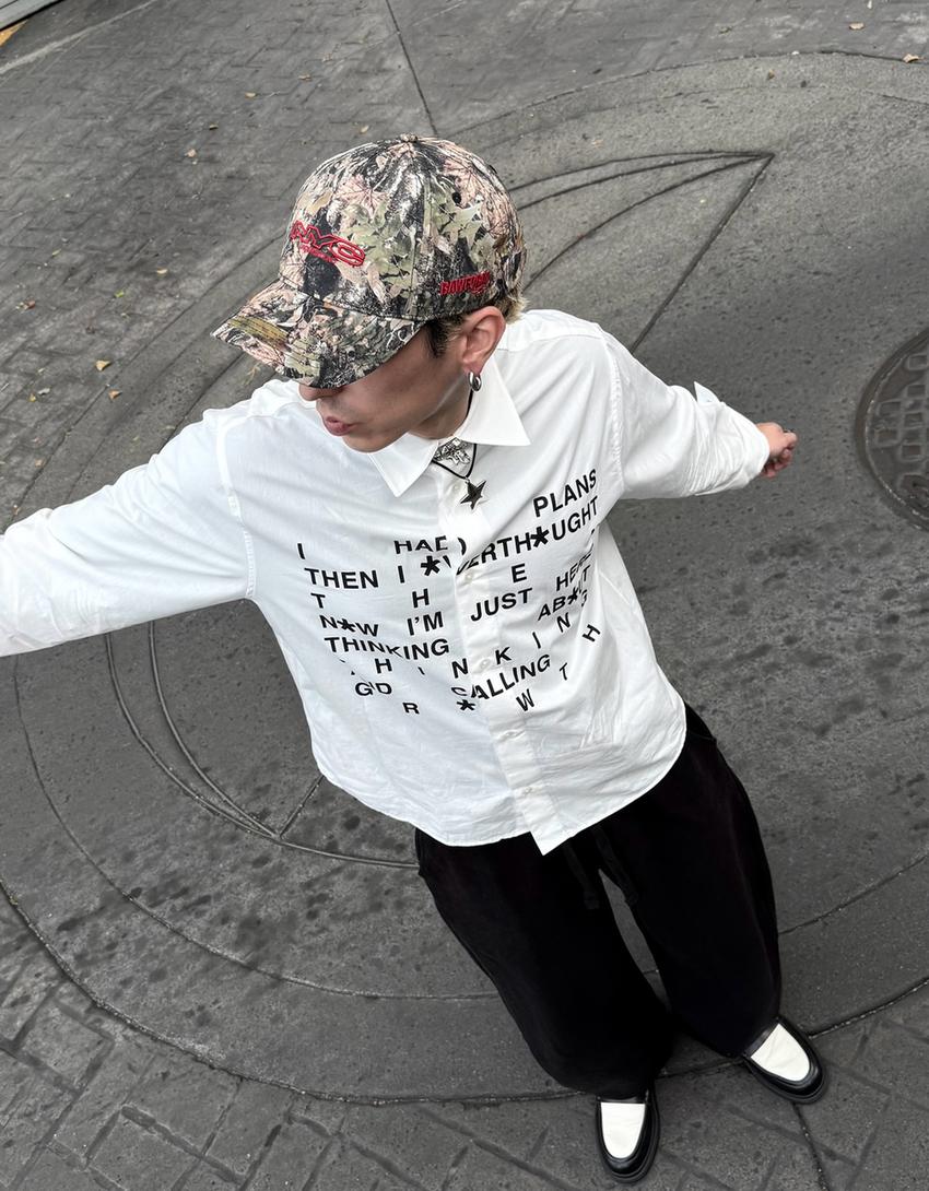 Boxy-Hemd mit Print-Weiss