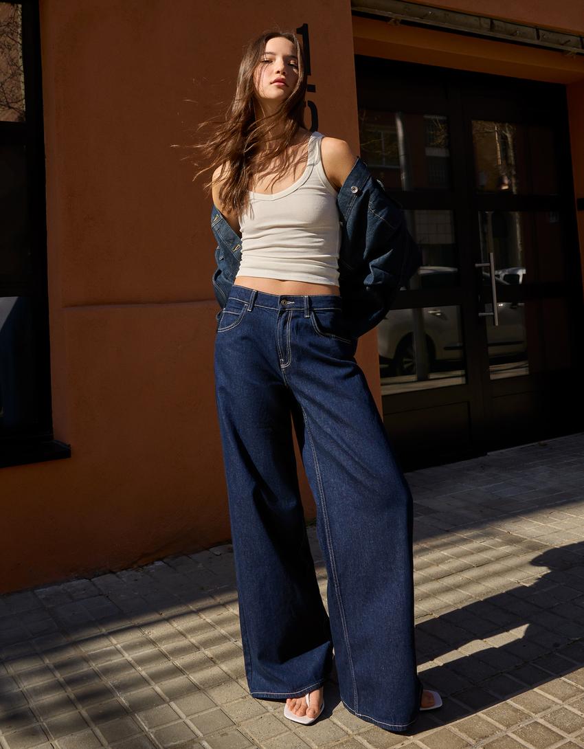 Wide-leg jeans-Navy