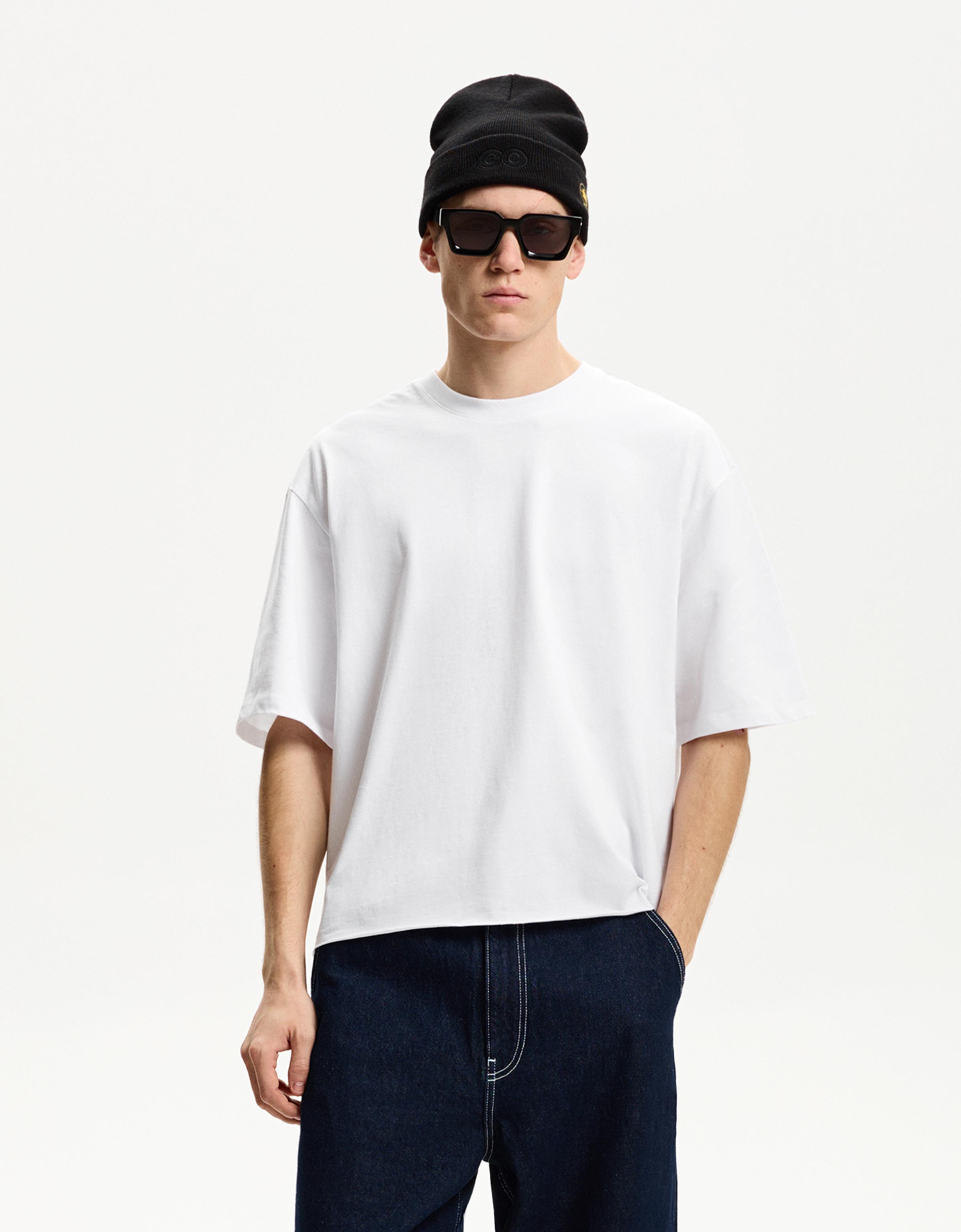 Bershka Cropped T-Shirt Herren M Weiss