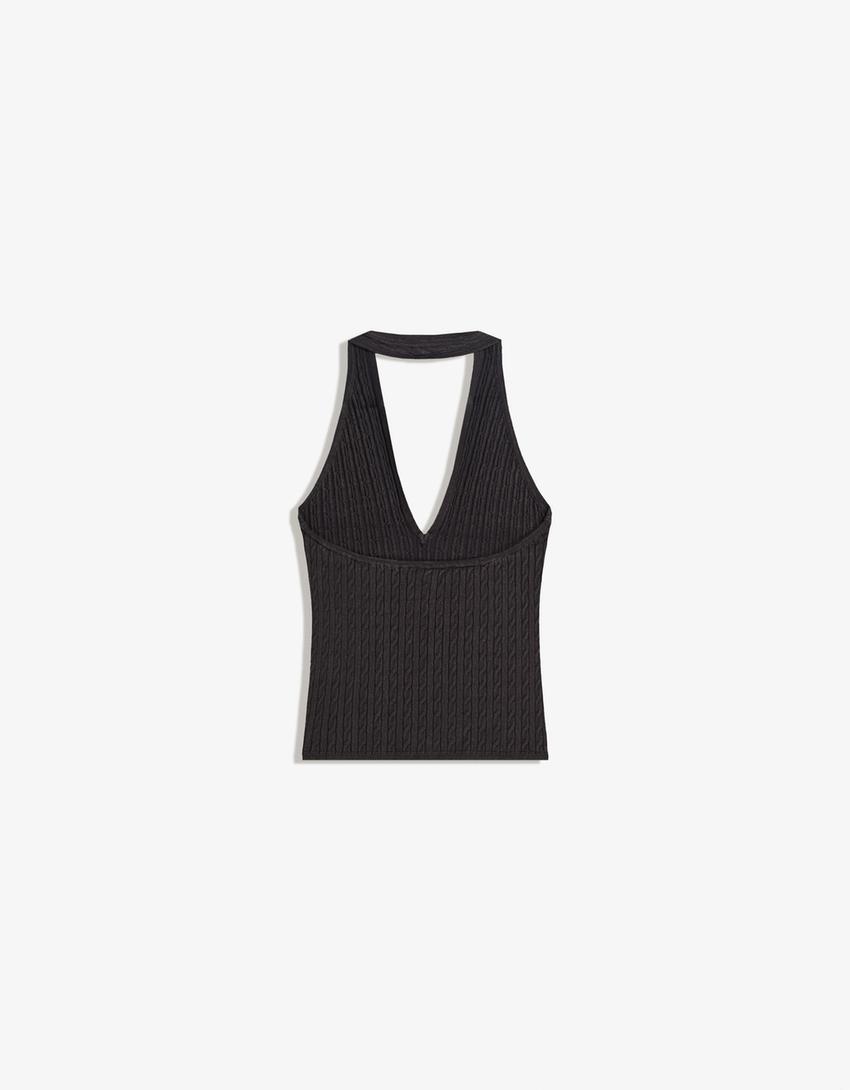 Top guler halter torsade-Negru