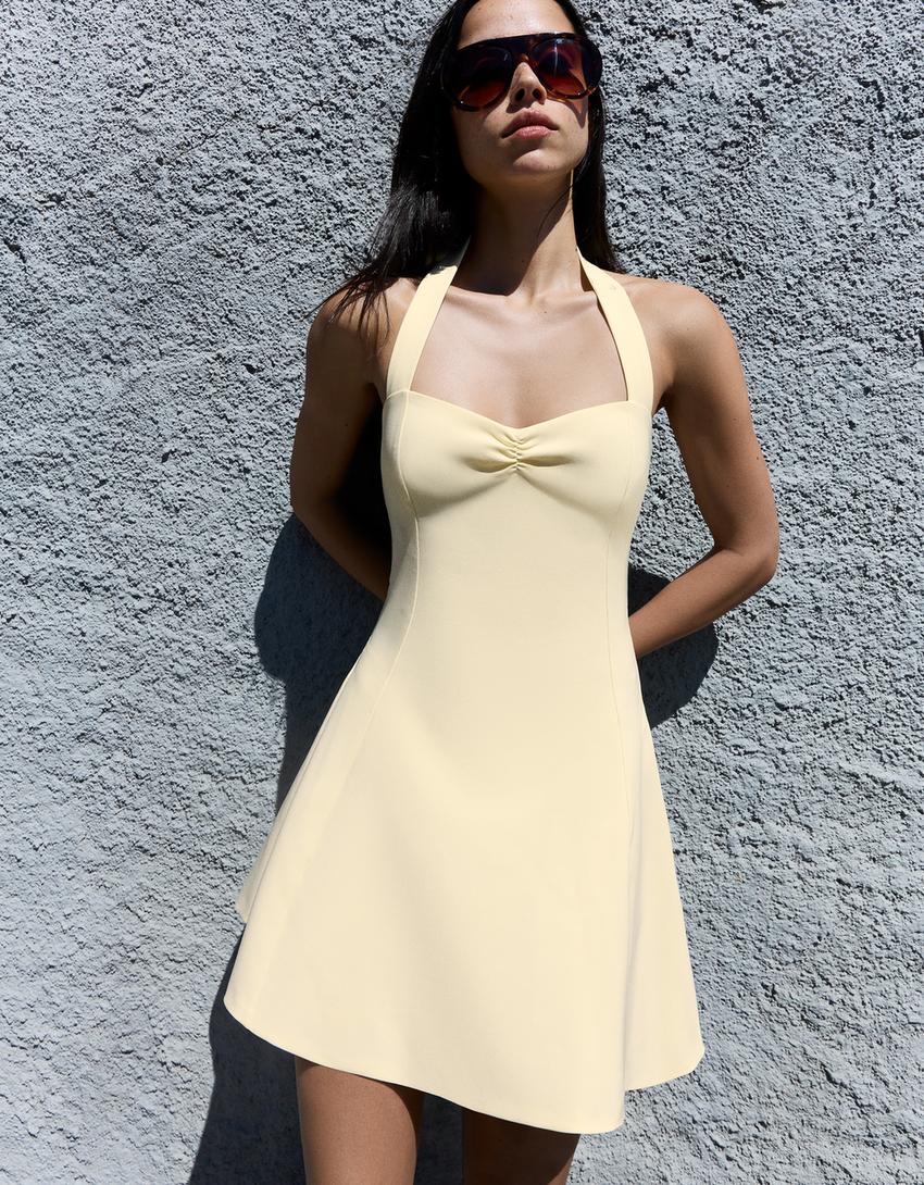 Mini-Neckholderkleid-Gelb