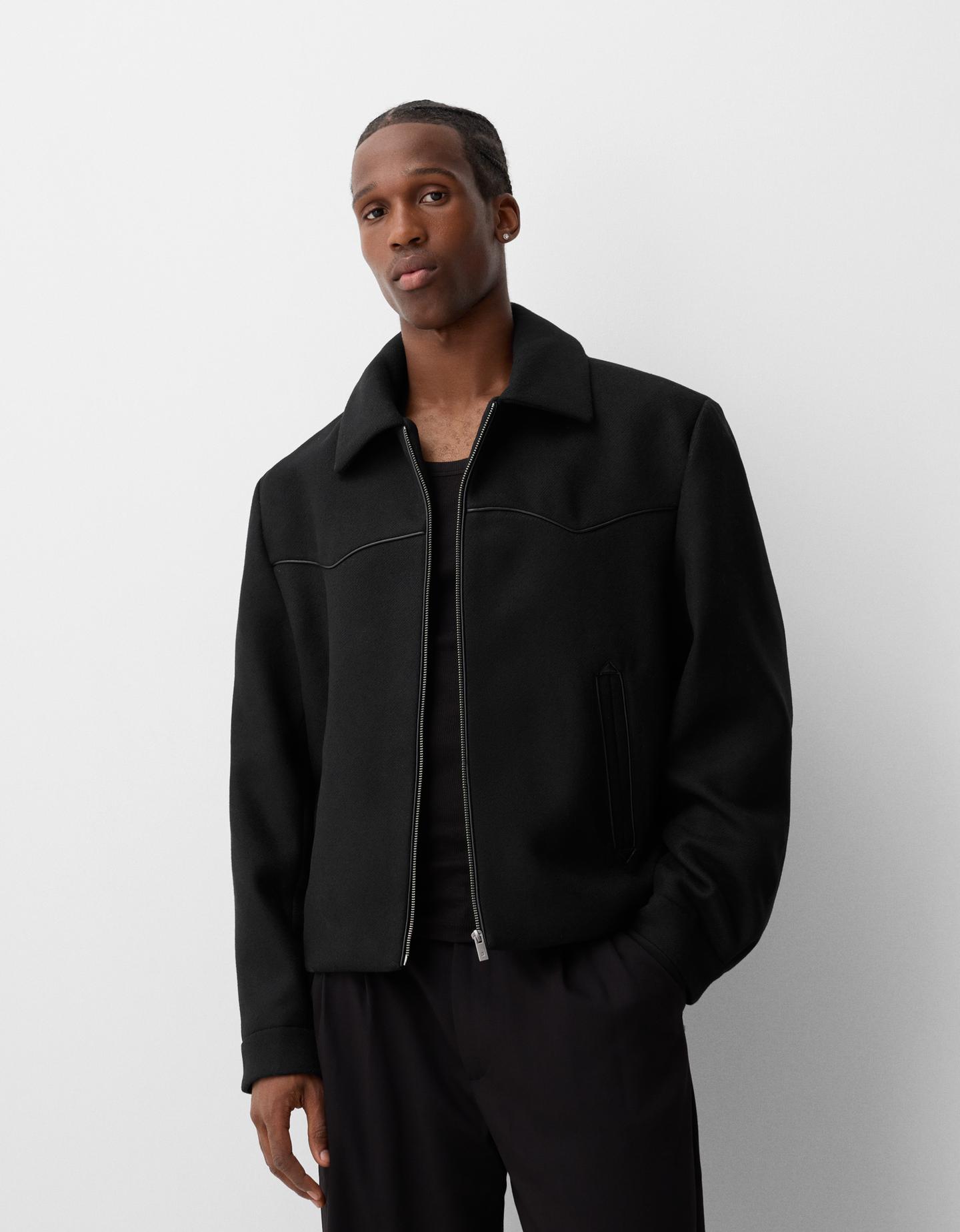 Bershka Cazadora Ribete Hombre L Negro