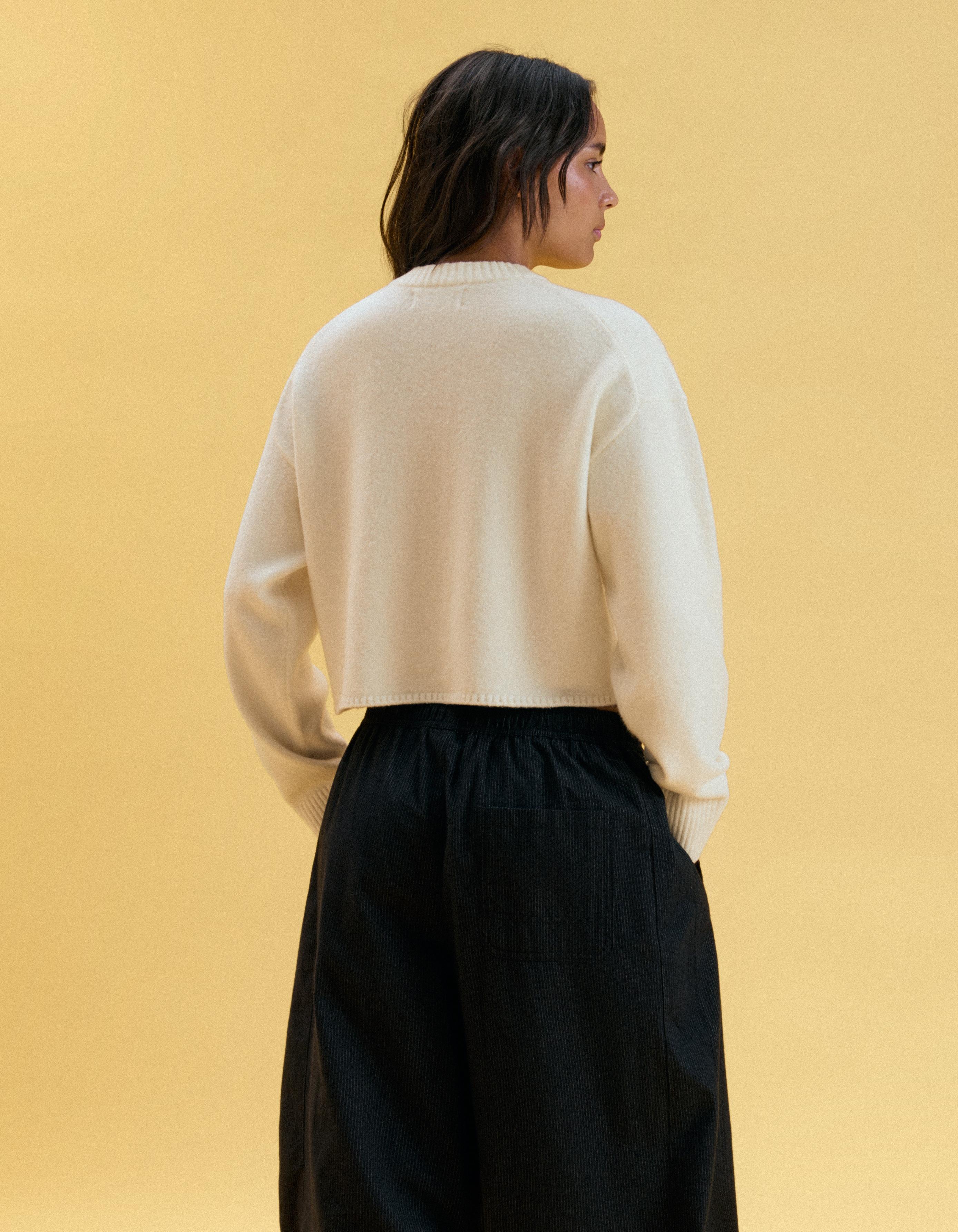 Soft touch round neck jacket — Cream