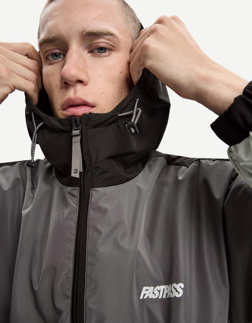 Lightweight colour block hooded jacket-Black