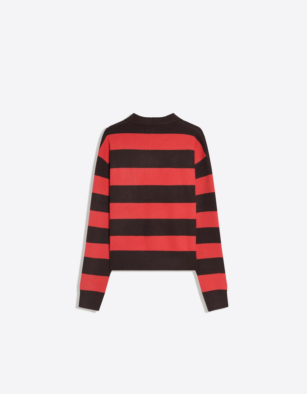 Button-up boxy polo collar jumper — Brown