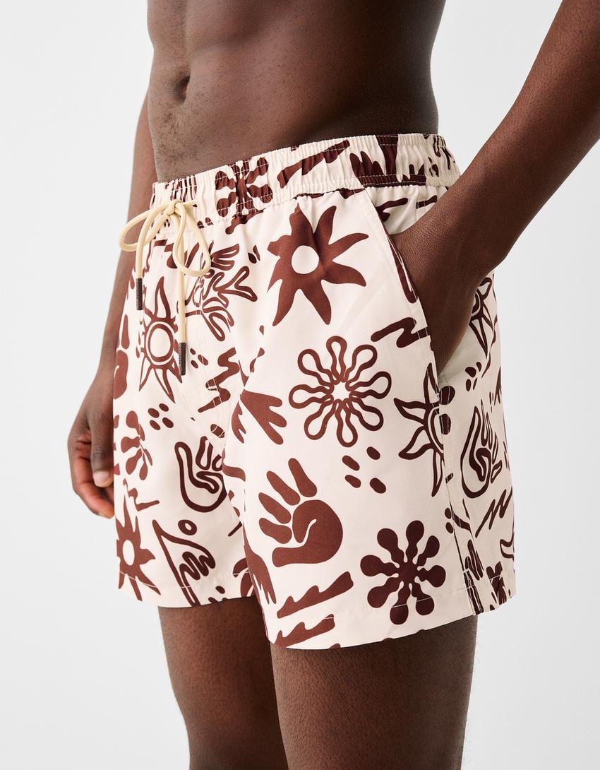 Calções de banho estampados-Cru-3