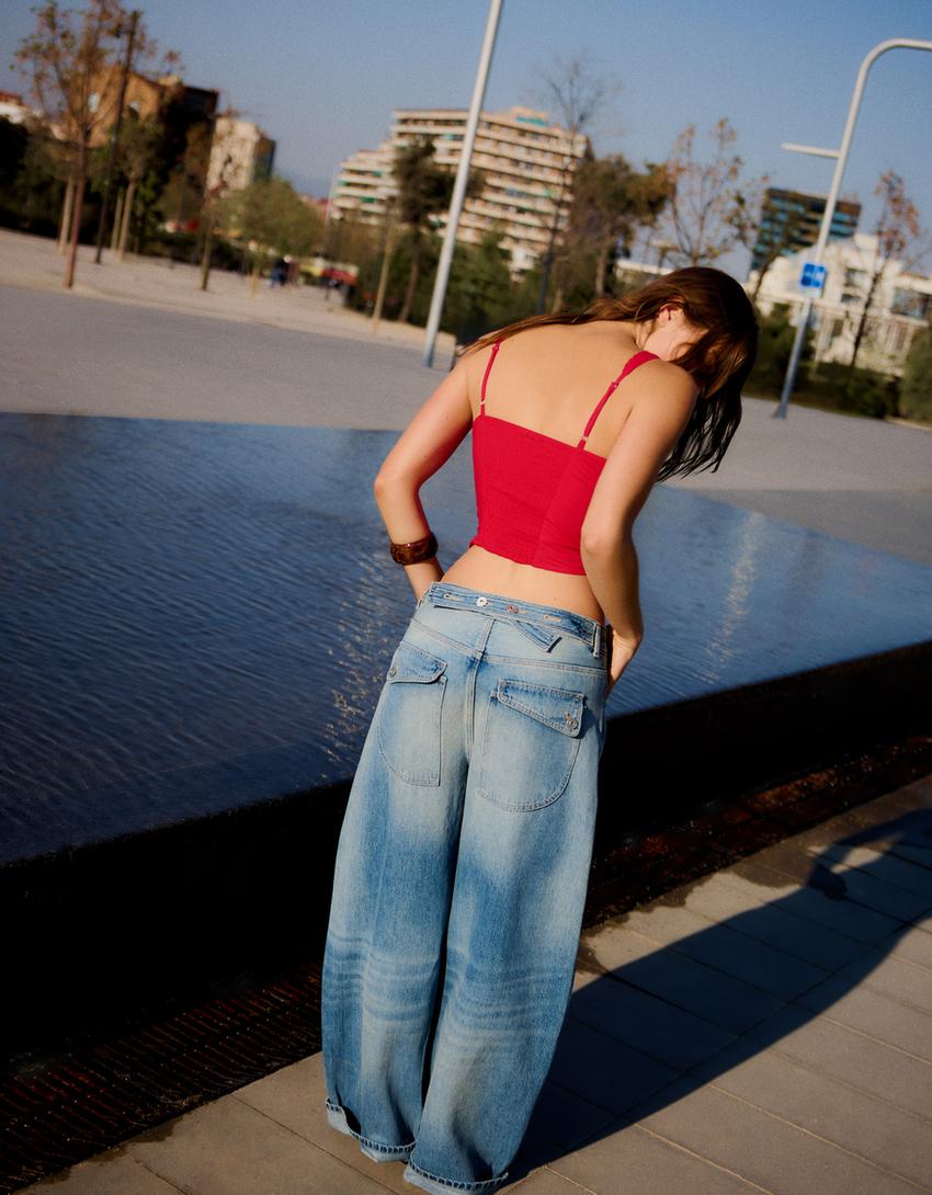 Lace strappy top-Red