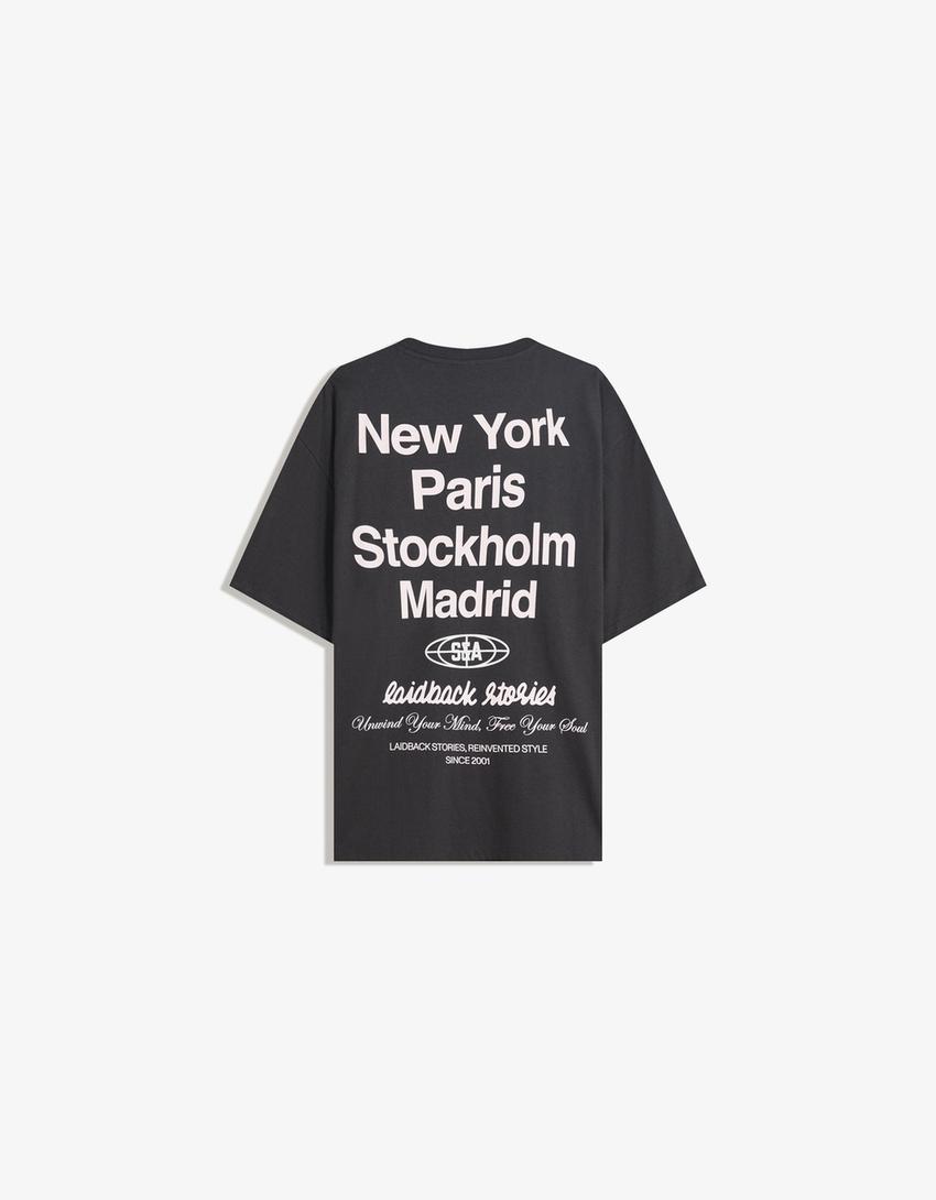 T-shirt manches courtes imprimé-Gris-4