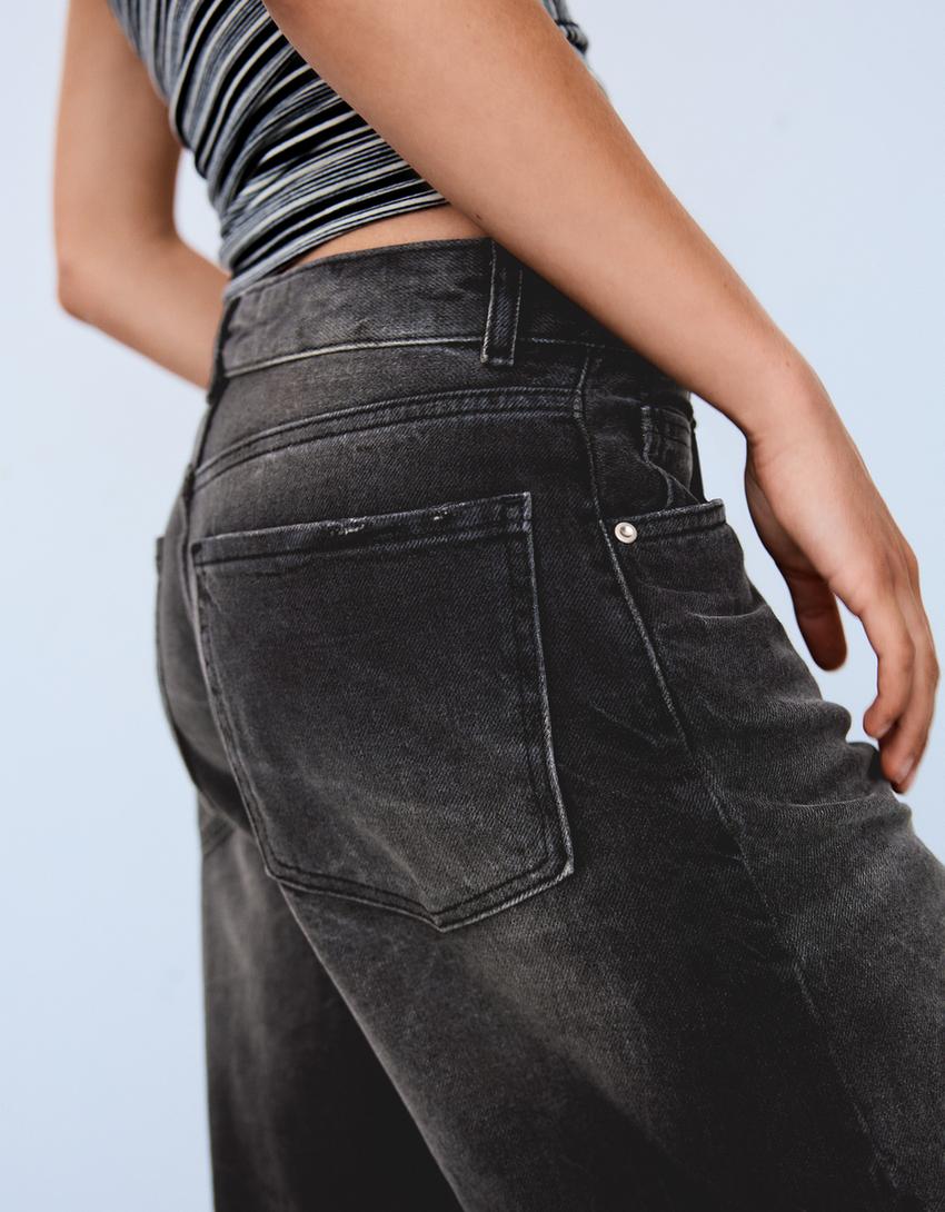 Barrel-Jeans mit hohem Bund-Schwarz
