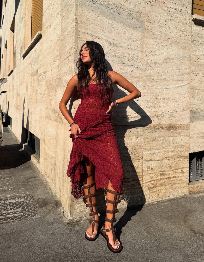 Top bandeau en dentelle-Bordeaux-0