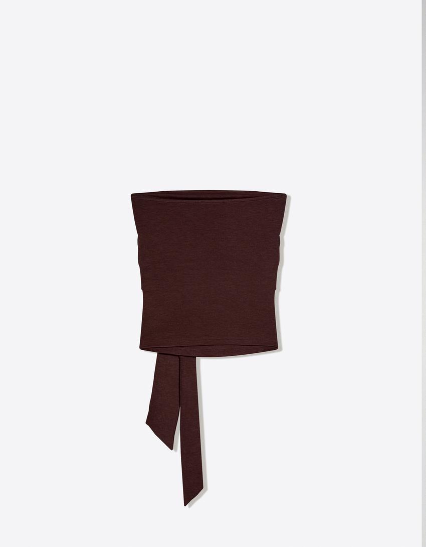 Bandeau bow top-Brown