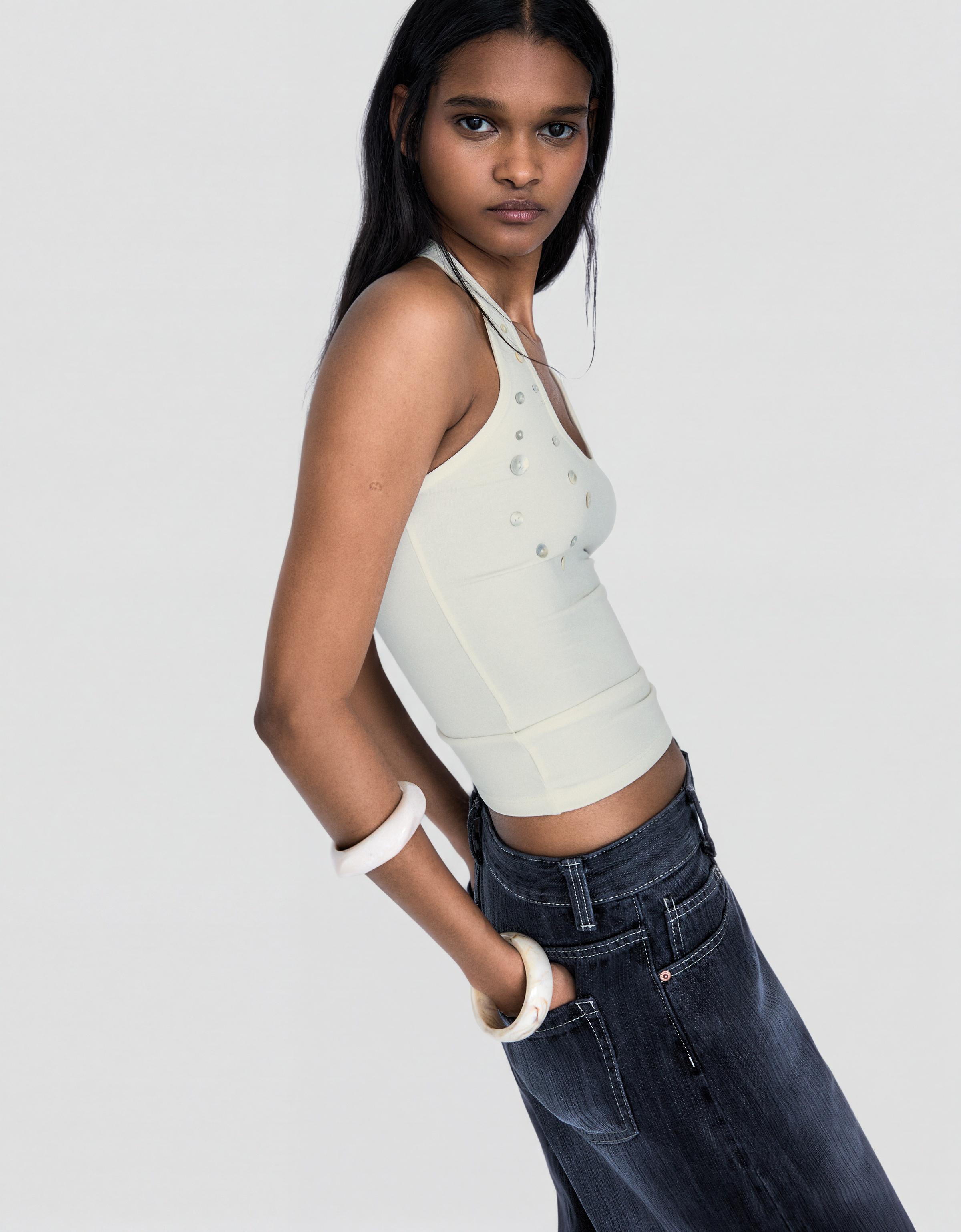 Halter yaka düğmeli bluz - Görsel 52