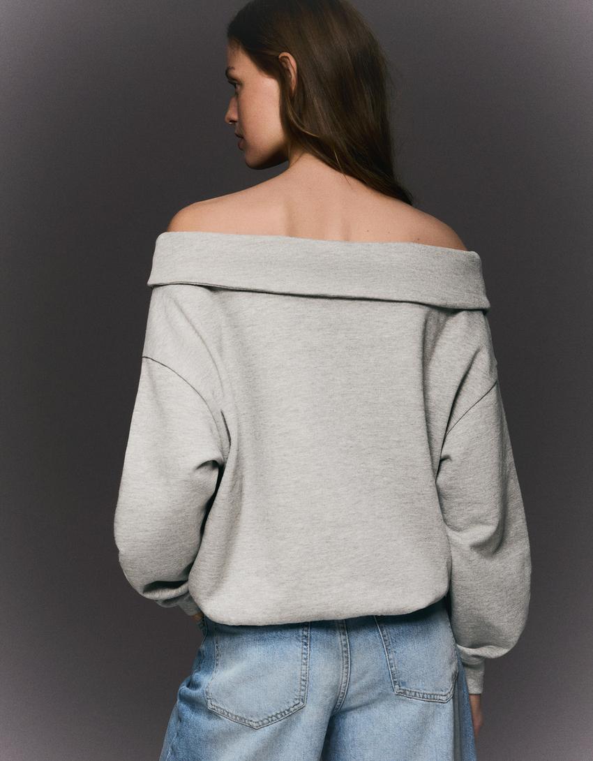 Uzun kollu Carmen yaka kazak-Gri