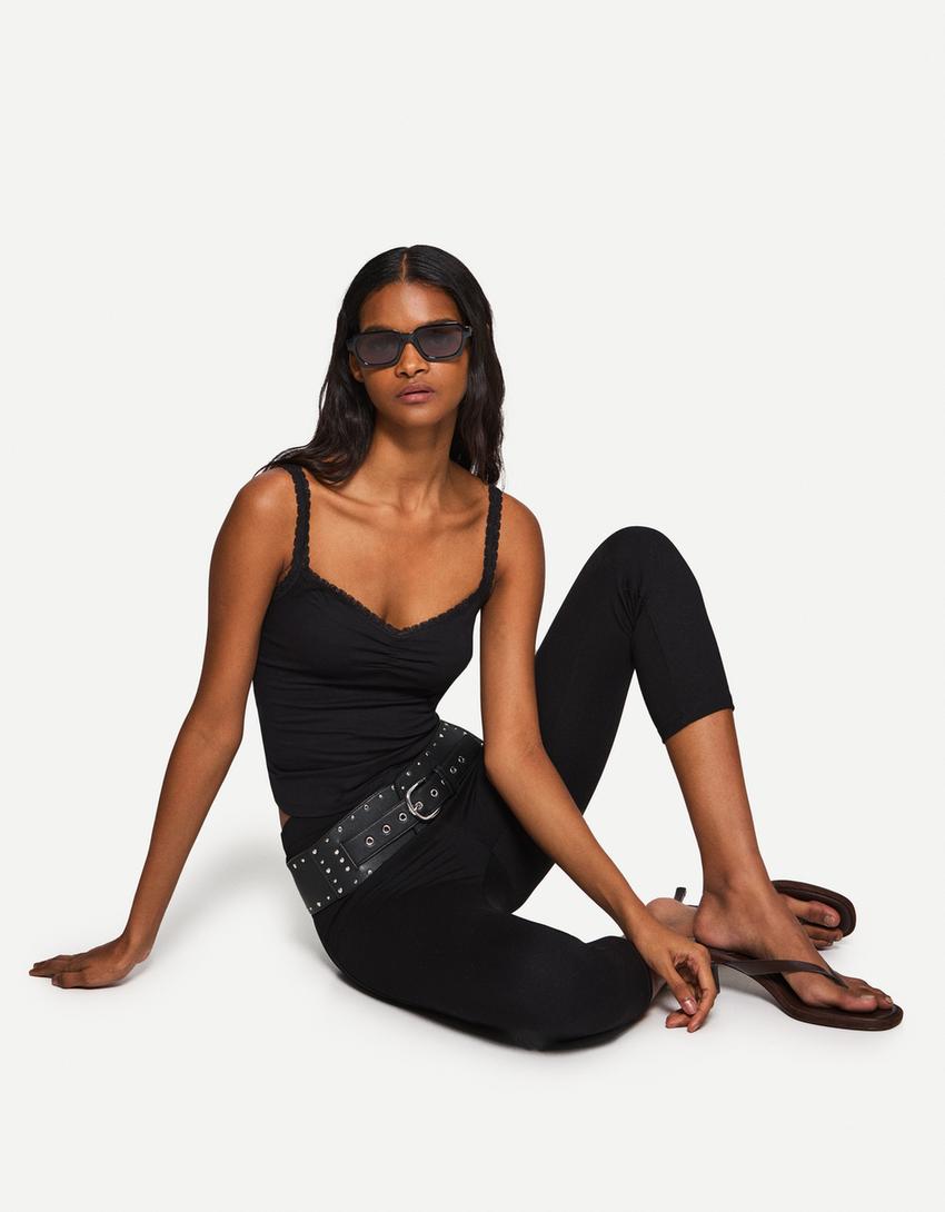 Lace top with straps-Black